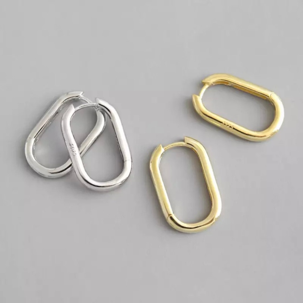 NEW 925 Sterling Silver Rectangular Hoop Earrings
